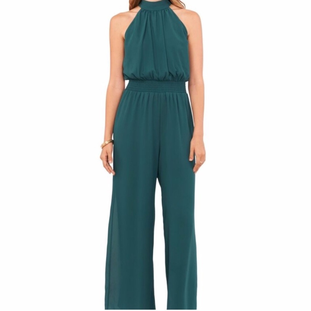Sleeveless Halter Wide-Leg Jumpsuit in Teal